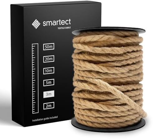 smartect Cable Textil Trenzado en Color Yute, Cable Electrico 3 Hilos de 3 Metros (3 x 0,75 mm²) Cuerda para Lampara con Revestimiento Textil para su Proyecto DIY
