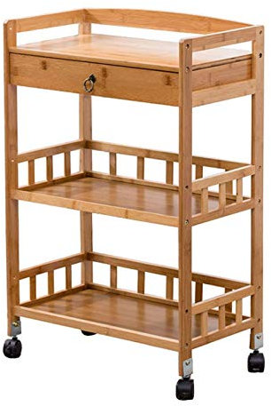 KOOFUR Küchenwagen für Zuhause, rustikaler Barschrank, Kücheninsel und Servierwagen, rollender Lagerwagen mit 3-stufigen Regalen und Schublade, 78,7 x 30,5 x 53,3 cm