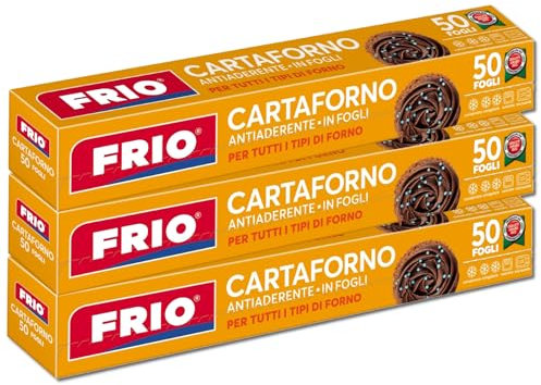 FRIO - Set con 3 rotoli Carta Forno in fogli Pretagliata, 33x38 cm (tot 150 Fogli) - Antiaderente per Forno, Microonde e Conservazione - Ideale per Pizze e Teglie - Biodegradabile