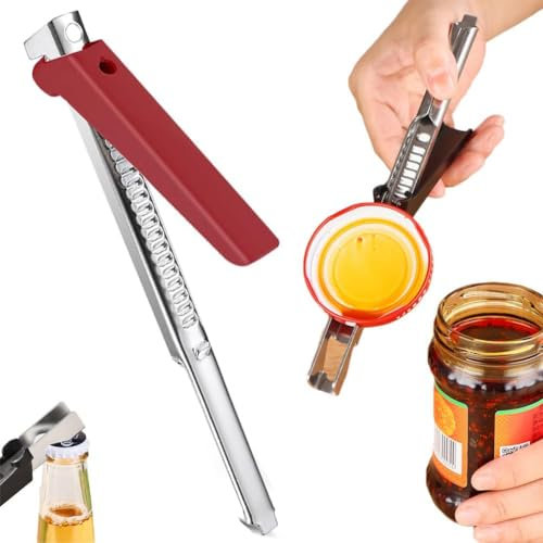 Abrelatas ajustable para vasos, 2024 Nuevo Abrelatas para manos débiles, Abrelatas multifuncional de acero inoxidable, herramienta de liberación rápida (rojo, 1 unidad)
