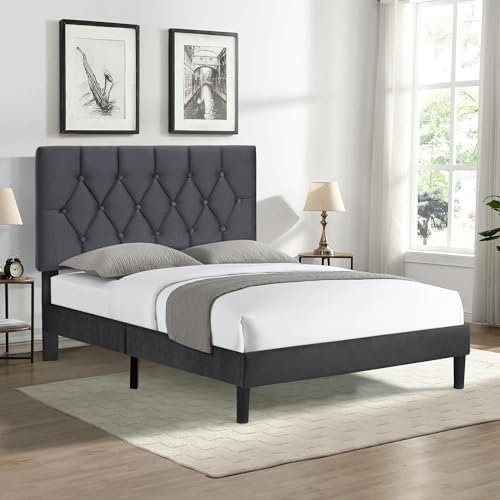 Blisswood King Size Bed Frame, Noise-Free Upholstered Platform Bed With Chesterfield Design Tufted Adjustable Headboard & Under Bed Storage,Velvet Fabric/Sturdy Wooden Slats Support (Dark Grey)
