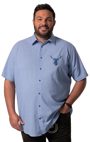 Men Plus Herren große Größen Übergrößen Menswear L-8XL Trachtenhemd, Halbarm, Vichy-Karo, Kentkragen, Comfort Fit aschblau 6XL 832397740-6XL