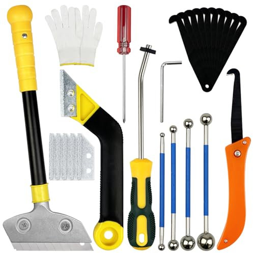 Pro Grout Removal Repair Tool Set - Long-handled Scraper, Angled Hand Saw, Grout Press Ball, Tapered Scraper and Rake for Tile Floor Cleaning and Repair (26pcs Upgraded Set)