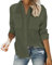 Friptspyg Blusen & Tuniken für Damen Langarm Hemden Damen V-Ausschnitt 100% Baumwolle Shirt Oberteile Tops mit Zwei Taschen,Armee Grün L