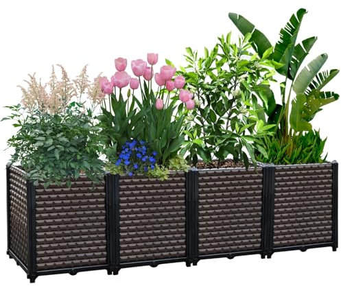 EasyVibe Raised Garden Bed Self Watering Deepened 50cm, 265L Large Planters Box for Outdoor Plants, Elevated Patio PP Flower Vegetables Planting Container, Garden Bed Planter Box Kit Drainage Holes