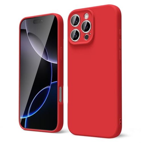 oakxco for iPhone 16 Pro Max Case Liquid Silicone, Soft Rubber Gel Elegant Aesthetic Basic Simple Cover, Cute Thin Slim TPU Matte Solid Color Plain Smooth Case for Women Men Girl, Red