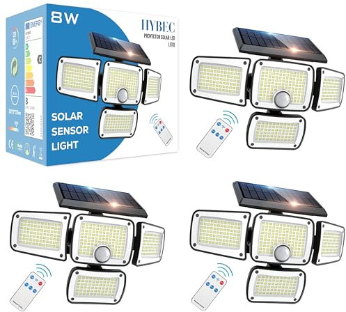 HYBEC- Solar Lampe Mit Bewegungsmelder, LED Strahler für Außen Garten, Solarlampe Mit Licht (3er Pack)