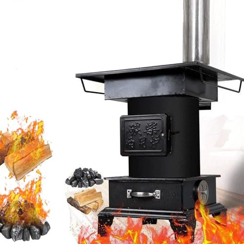 Estufa de leña de hierro fundido, calentador de estufa de carbón de leña sin humo, estufa de chimenea de leña y combustible múltiple, estufa de leña for cocina y calefacción en interiores y exteriores