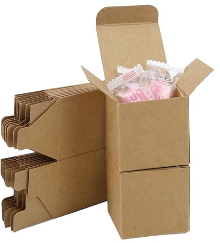 Festa Centro (10x10x10cm) 50Pz; Scatoline Carta Kraft Marrone ;Scatoline Carta Kraft Marrone Quadrate;Scatola Cartone con Coperchio Facile da Assemblare - Scatole Bomboniere per Compleanni e Matrimoni
