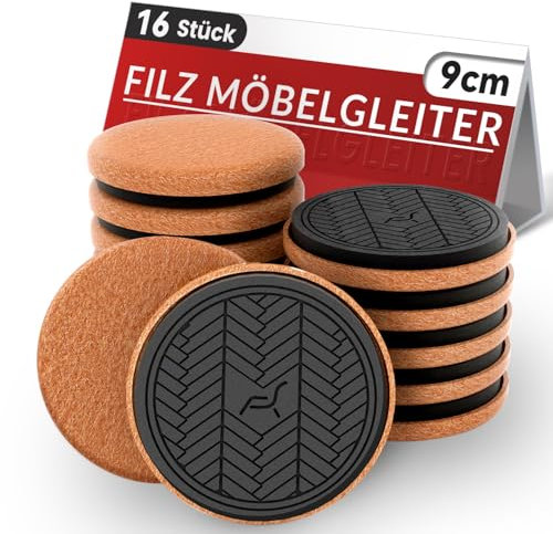 Feltrini per Mobili Pesanti Parquet, Rotondi 16Pezzi-9cm Scivoli in Feltro per Spostare Mobili, Furniture Sliders, Spostare Mobili Pesanti in Modo rapido e Semplice