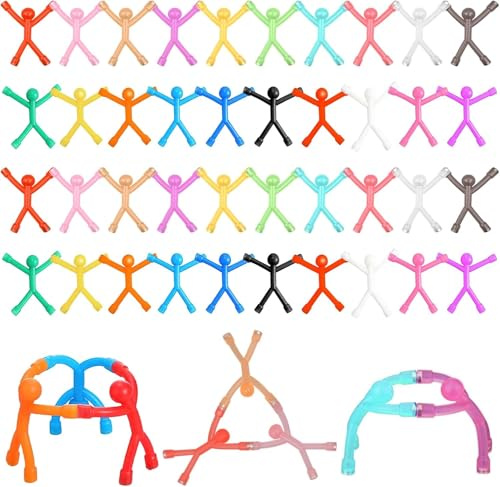 40 Pcs Mini Man Magnets Bulk, Colorful Flexible Rubber Fridge Magnets, Funny Fidget Humanoid Mini Magnets for Refrigerator, Door, Office, Classroom Decor