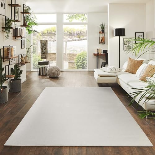 Jimri Teppich Wohnzimmer - Einfarbig Teppich, Cream-Weiß, 160x230 cm