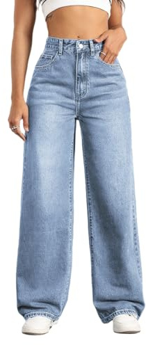 Mars power Straight Leg Jeans for Women,High Waisted Wide Leg Loose Stretchy Boyfriend Denim Pants Baggy Jeans for Women (US, Alpha, Medium, Regular, Regular, Lightblue)