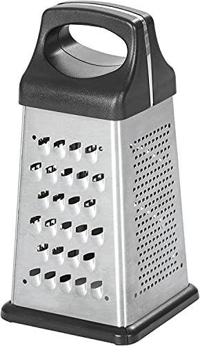JMS we create smile - 1 x Heavy Duty Box Grater, Stainless Steel & Black, Four Way Grater, 28 x 8 x 8 cm, Large Handle for Comfortable Use, Professional & Home Kitchen - Made in UK