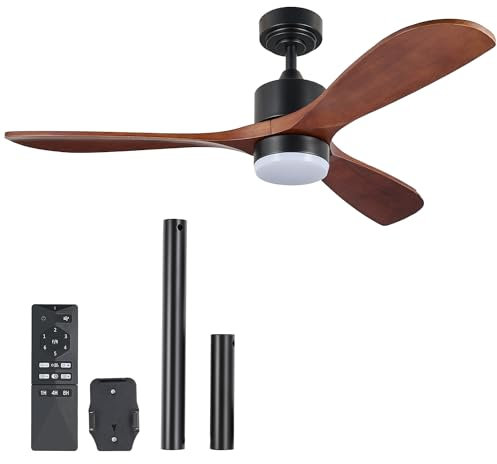 VONLUCE Ventilateur de Plafond avec Lumière Ø132CM 52 Pouces 3 Pales avec Télécommande Moteur DC Silencieux Réversible 6 Vitesses pour Chambre à Coucher Patios Salon Fermier, Noir Noyer