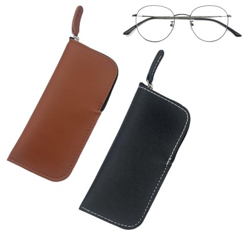 JEYORZY 2 Pezzi Custodia Occhiali Pelle, Portatile Astuccio Occhiali Sottile Con Cerniera, Custodia Occhiali Morbida da Lettura Pu Custodia Occhiali da Sole Per Uomo Donna Bambini (Nero, Marrone)
