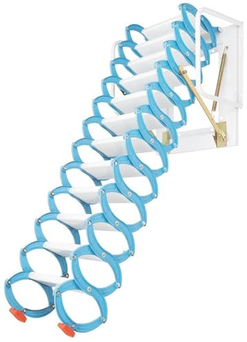Folding Wall Mounted Ladder -Retractable Attic Ladder with Armrests and Handle for Loft and Cottage Top Extension Stairs