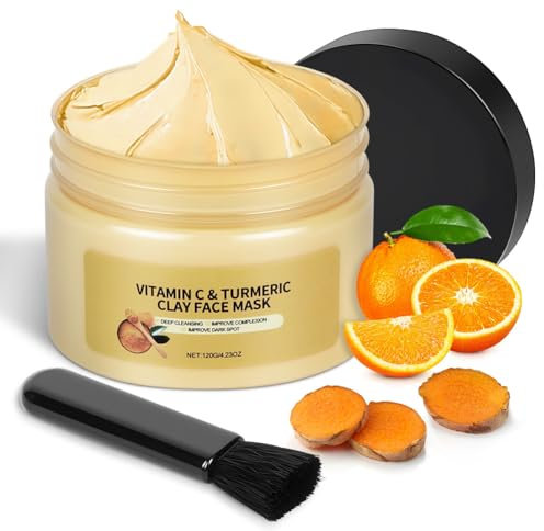 BUTBU Masque d'argile au Curcuma et à La Vitamine C, Masque Nettoyant en Profondeur, Mas-que Visage au Curcuma, Améliore Les Points Noirs, l'acné, Les Taches Brunes Unifie le Teint, 120G