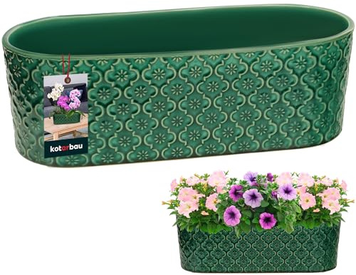 KOTARBAU® Blumentopf länglich innen Glasierte Keramik 13 x 37 cm H 12 cm Türkisfarbe ovale Kräutertöpfe Fensterbank Blumenkasten innen Pflanzschale oval Blumenkasten Indoor Kräutertopf