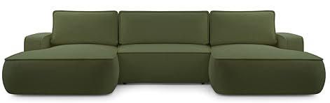 AXLIVING Ablia Sofa U-Form mit Schlaffunktion Dunkelgrün 364 cm