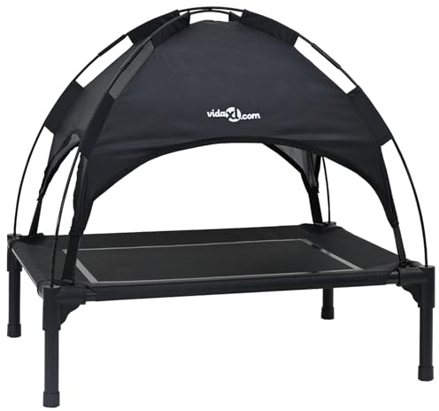 vidaXL Hundebett mit abnehmbarem Dach Schwarz aus Stahl | Mittelgroßer atmungsaktiver Baldachin für drinnen und draußen | Einfach zu reinigen | Bequemer Ruhebereich | Modernes Schlafmöbel