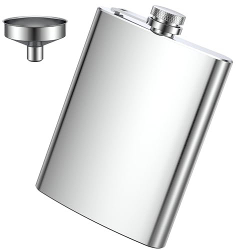 Flachmann Edelstahl, Flachmann Set aus Edelstahl, Aus 304 Edelstahl, für Whiskey, Rum, Wodka, Geeignet für Wandern und Party(8 oz. 220ml), Silber
