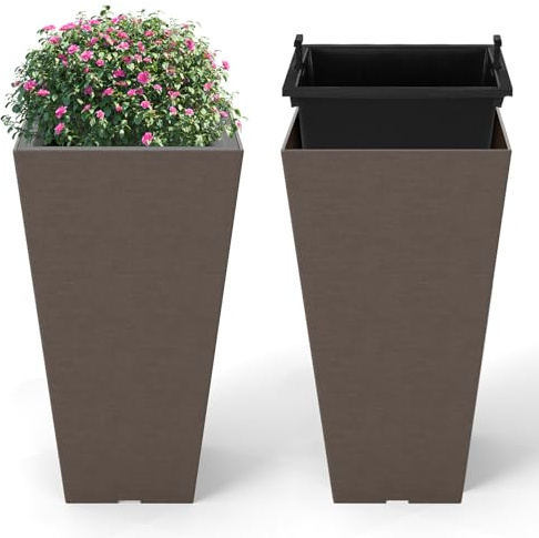 COSTWAY Vasi Alti per Piante, Vasi Grandi da Esterno ed Interno con Fori di Drenaggio, Contenitori Decorativi per Piante per Giardino, Balcone e Veranda (Modello 4)