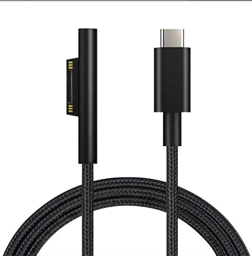 USB-C-Ladekabel, kompatibel mit Microsoft Surface Pro 7/6/5/4/3/Go3/2/1 Laptop 4/3/2/1 Typ C zu Surface Nylon-geflochtenes Kabel 45 W (15 V / 3 A) – 1,8 m
