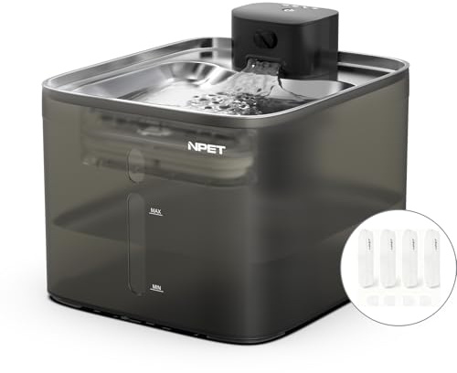 NPET Wireless Cat Water Fountain, 1 Gallon/135oz Pet Fountain with Motion Sensor, 4000mAh Rechargeable Battery Operated＆Stainless Steel Tray, Auto Cordless Water Dispenser with Multi-Filtration Filter