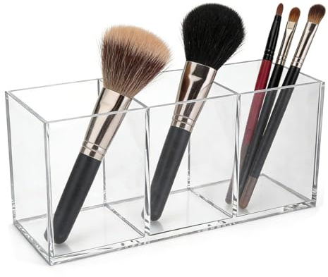 soporXw 3 Fächern Pinselhalter Kosmetik, Acryl Make Up Organizer, Klarer Pinsel Aufbewahrung für Badezimmer Schlafzimmer Waschtische Büro Schreibtisch, Schminktisch Zubehör, Es Kann Such Stiftehalter