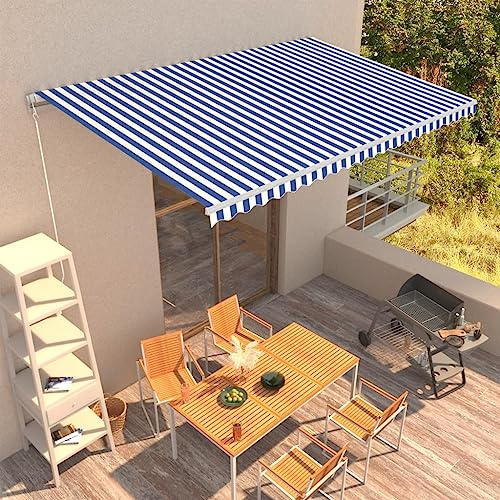 Einziehbare handbetriebene Markise 500x300cm Blau & Weiß Perfekter Outdoor-Schatten für Terrassen, Balkone, Türen und Fenster - & Stilvoller Wetterschutz