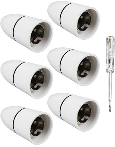 Rudfovn 6 Pcs B22 Bayonet Ceiling Light Fitting with Screwdriver, Ceiling Rose Lamp Holder for Secure Bulb Installation, Suspended Pendant Fixtures for Home & Workspace