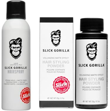 Slick Gorilla Hair Styling Set for Men – Original Hair Spray 200ml & Hair Styling Powder 0.70 oz, Matte Finish, Strong Hold, Lightweight, Non-Sticky, Adds Texture & Volume