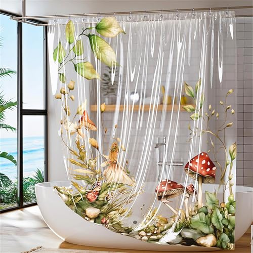 Xlabor Transparent Wald Duschvorhang 180x200 cm Antischimmel Wasserdicht Eva Badvorhang mit 12 Haken für Badezimmer Motiv-B