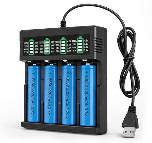 3.7v li-ion akku mit Ladegerät, 4 Stück 2200mah Li-Ion Wiederaufladbarer Akku, RC Akk-u Batterie mit Akk-u Ladegerät für Mikrofone Taschenlampen Kleinen Lüfter Türklingel