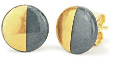 lille mus Porzellan-Ohrstecker HALBKREIS - Grau/Gold
