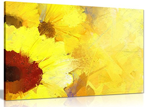 Abstract Modern Contemporary Yellow Sunflower Painting Canvas Wall Art Picture Print (12x8in)