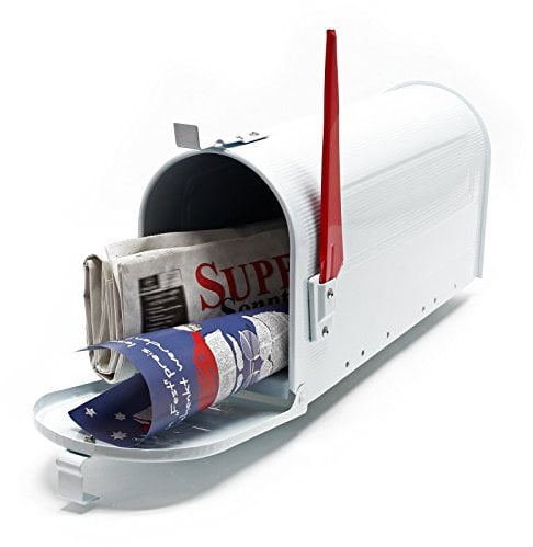 Wiltec US Mailbox weiß 150 x 513 x 223 mm, amerikanischer Briefkasten mit Fahne, Wandbriefkasten oder Standbriefkasten Stahl amerikanisches Design
