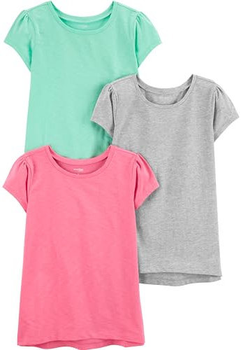 Simple Joys by Carter's Girl's Short-Sleeve Shirts and Tops, Pack of 3, Grey Heather/Mint Green/Pink, 3 Years