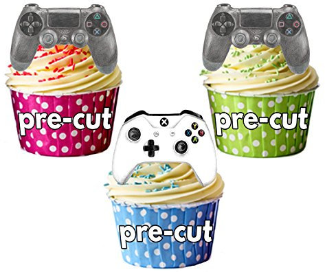 Vorgeschnittene Gaming-Controller-Mix – essbare Cupcake-Topper/Kuchendekoration (12 Stück)