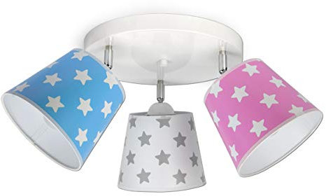 FKL DESIGN Home Deco Deckenleuchte Deckenlampe Kinderleuchte Kinderlampe Leuchte Lampe mehrfarbig Stern Metall 230V 299 300 G3 (300-G3 Sternchen, Rosa-Weiß-Blau)
