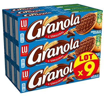 Granola - Biscuits au Chocolat au Lait - Idéal pour le Goûter - Lot de 9 Boîtes de 200 g