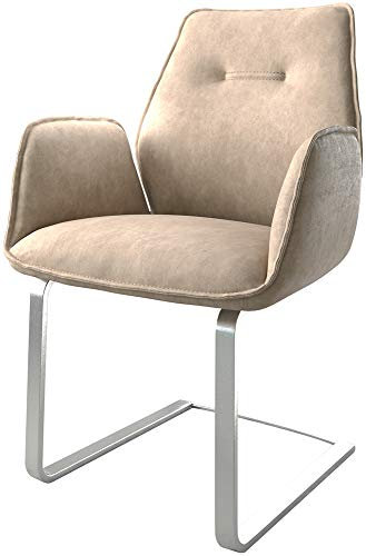 DELIFE Schwingstuhl Zoa-Flex Freischwinger flach Edelstahl Mikrofaser Beige Vintage Taschenfederkern