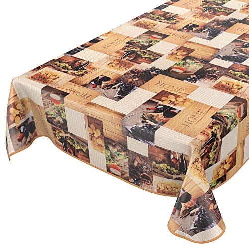 Wachstuchtischdecke abwaschbar Garten Tischdecke Wachstuch Rund Oval Eckig Indoor Outdoor Wein Weintrauben Home Holz 140x140cm mit Saum - Eingefasst
