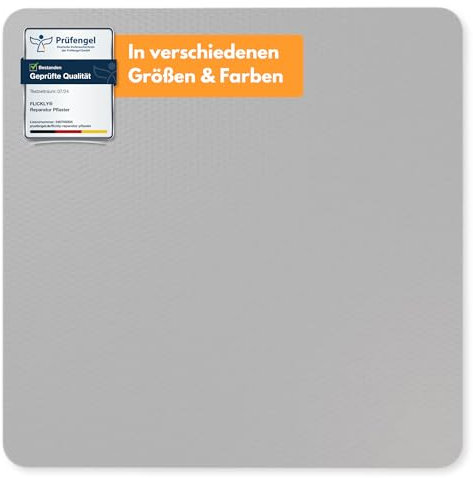 Flickly® Selbstklebende Reparatur Flicken | LKW, Anhänger, Zelt, Markisen, Camping, Sonnenschirme, Pool | in vielen Farben erhältlich | 10cm x 10cm | (RAL7038) Hellgrau