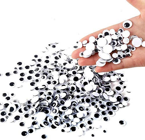 DERAYEE 500 Stücke Bastelaugen Klebeaugen selbstklebend Wackelaugen Rund Schwarz weiß 6mm bis 12mm Kunststoff Augen für DIY Handwerk Scrapbooking Spielzeug Zubehör