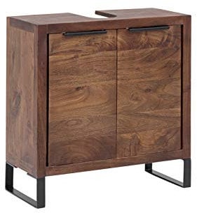Woodkings Sydney Waschbeckenunterschrank I schmaler Badschrank BxHxT 56x60x25cm I Massivholz Akazie dunkel I für kleine Badezimmer I Bad Unterschrank