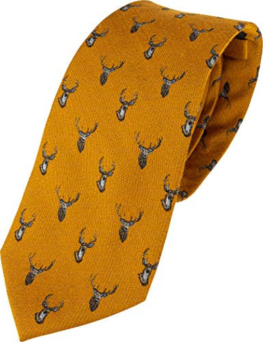 JACK PYKE - Seidenkrawatte mit Hirsch-Motiven - Senfgelb
