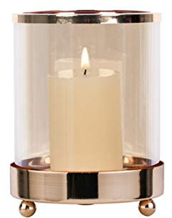 Hurricane Candle Holder Gold Pillar Holder Premium Glass With Deluxe Design (Small)