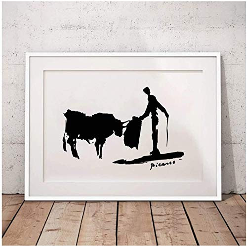 Crazystore Gemälde 50x70cm ohne Rahmen Pablo Picasso Minimalistische Wandbilder Art Decor Schwarz Weiß Spanisch Stierkämpfer Poster Drucke Art Decor